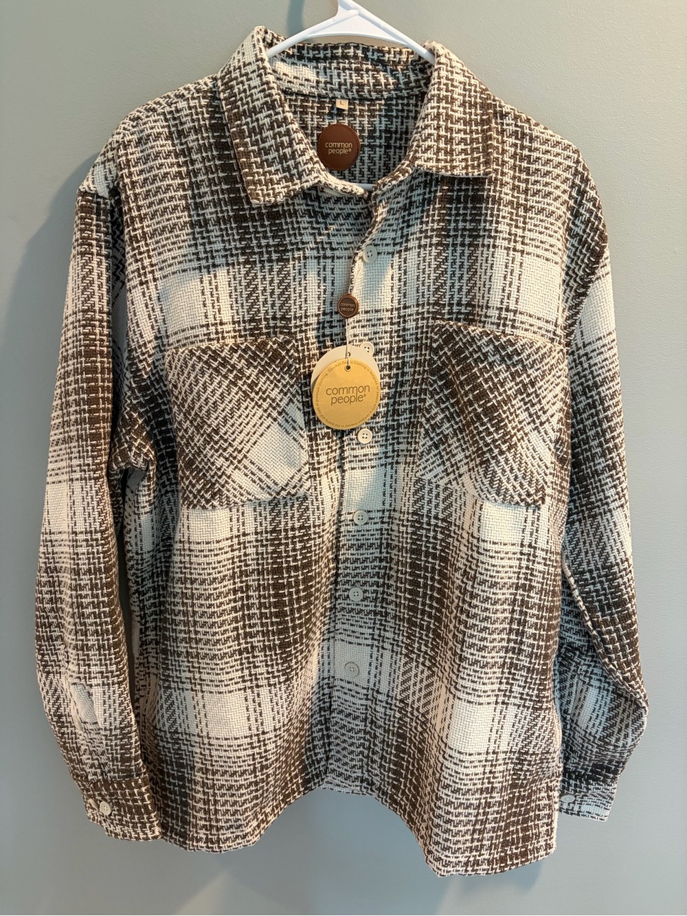 Common People Men’s Brown & Cream Plaid Shacket Sweater